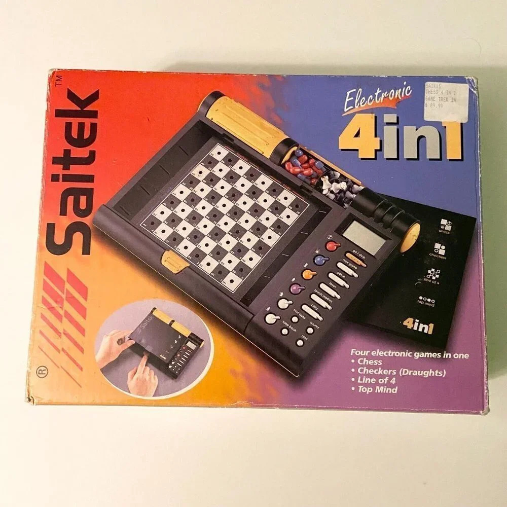 Vintage 1999 Saitek Electronic 4 in 1 Game Chess Checkers Line of 4 Top Mind